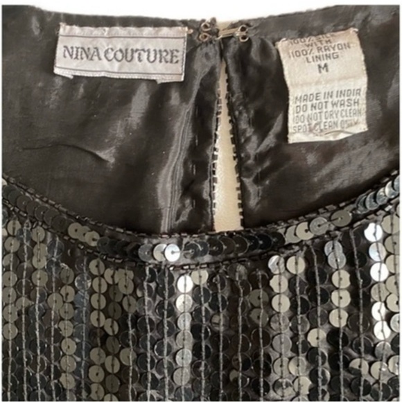 Vintage Nina Couture Silk Black Sequin Blouse - Picture 5 of 6